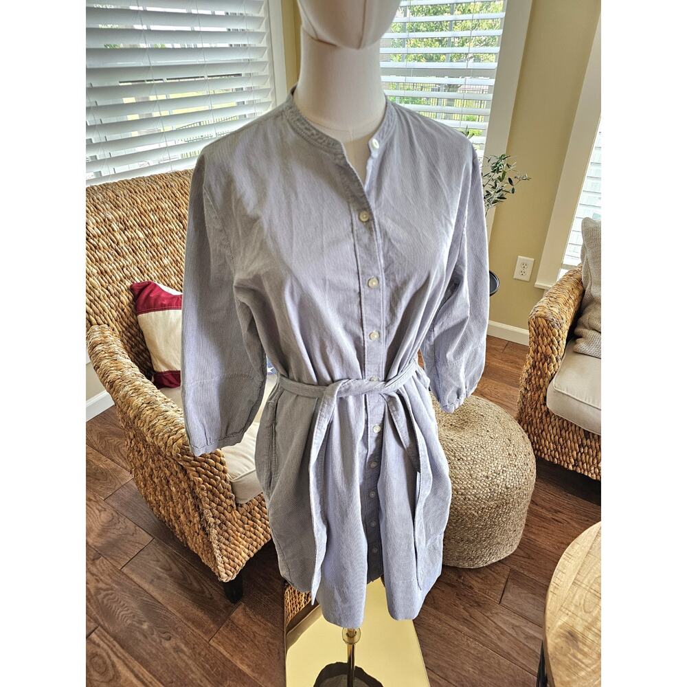 Light Blue Button-Front Shirt Dress with Belt